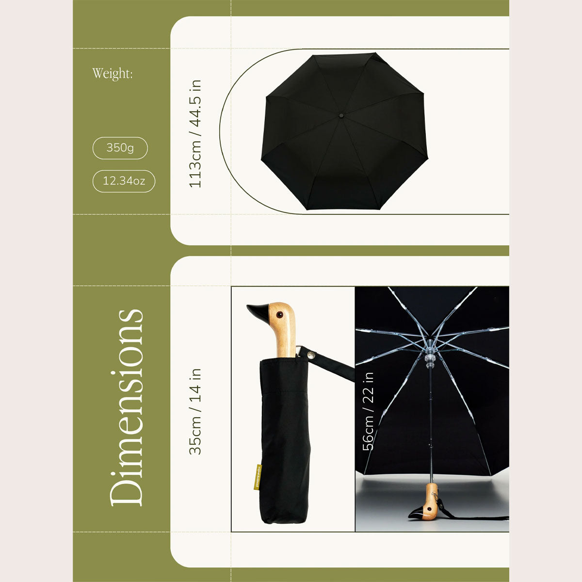 Black Eco-Friendly Compact Duck Umbrella