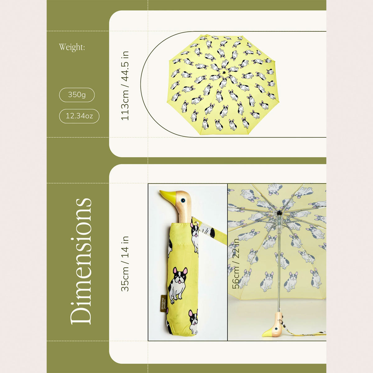 French Bulldog Yellow Eco-Friendly Compact Duck Umbrella - Original Duckhead