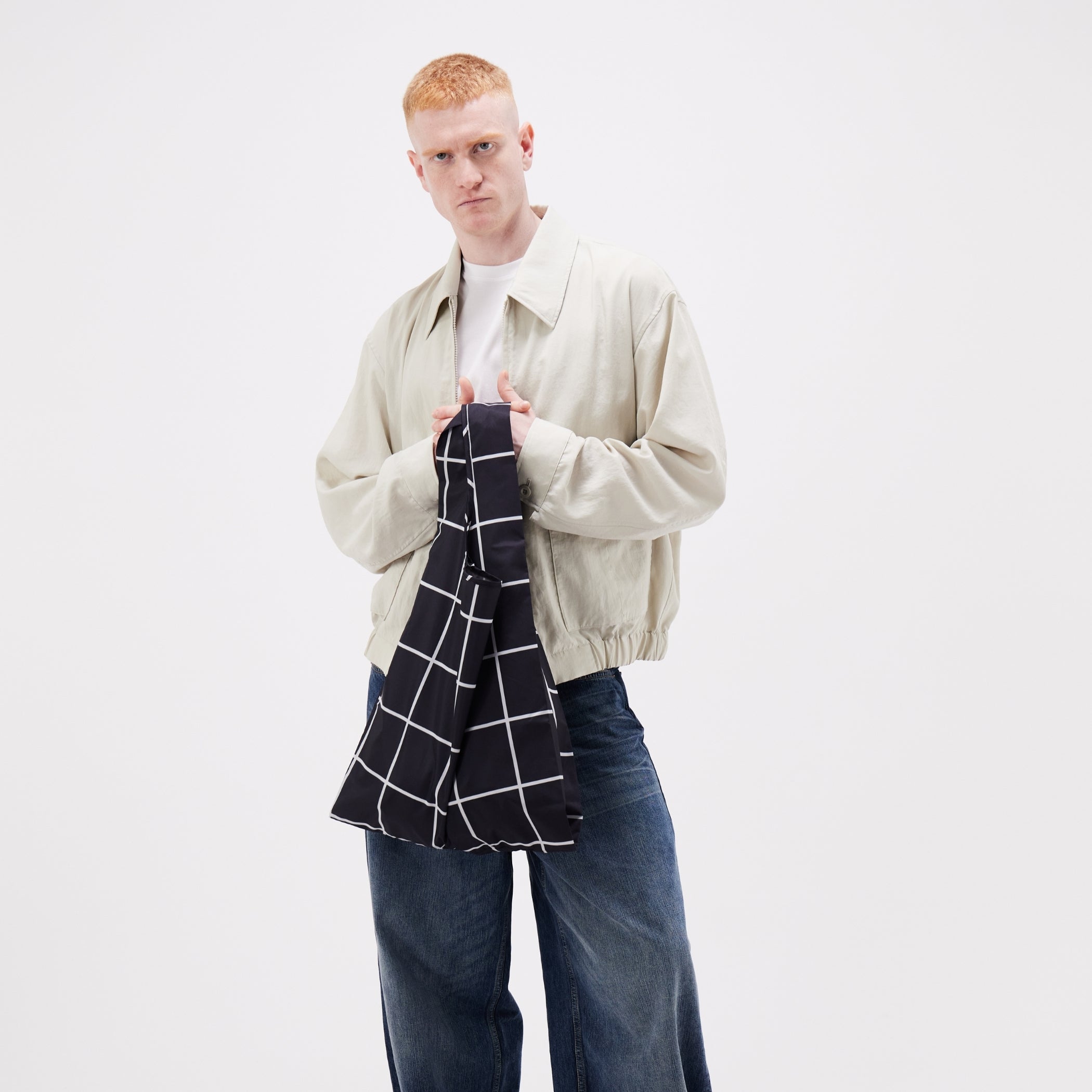 Black Grid Reusable Bag