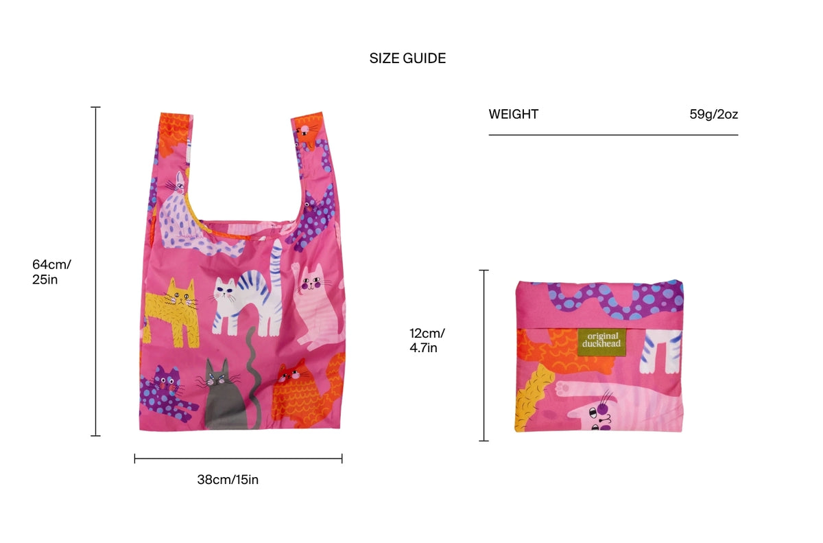 Size chart for Fuchsia Arty Cats Reusable Bag