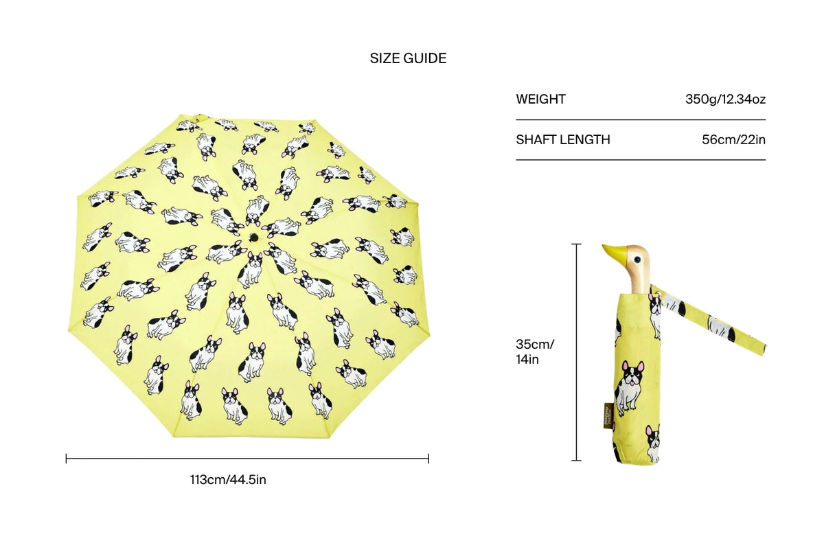 Size chart for French Bulldog Yellow Duck Umbrella