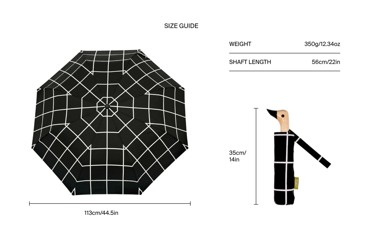 Size chart for .Black Grid Compact Duck Umbrella