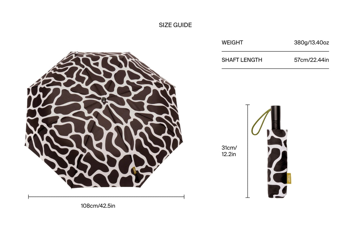 Size chart for Black & White Ripples Umbrella with Auto Open-Close