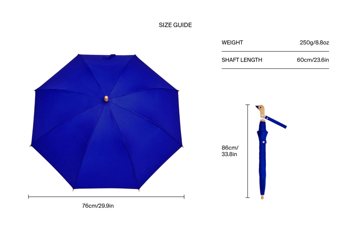 Size chart for Cobalt Blue Duckling Kids Umbrella
