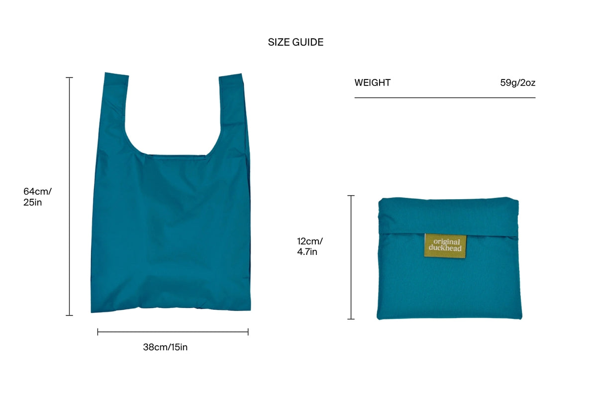Size chart for Teal Reusable Bag