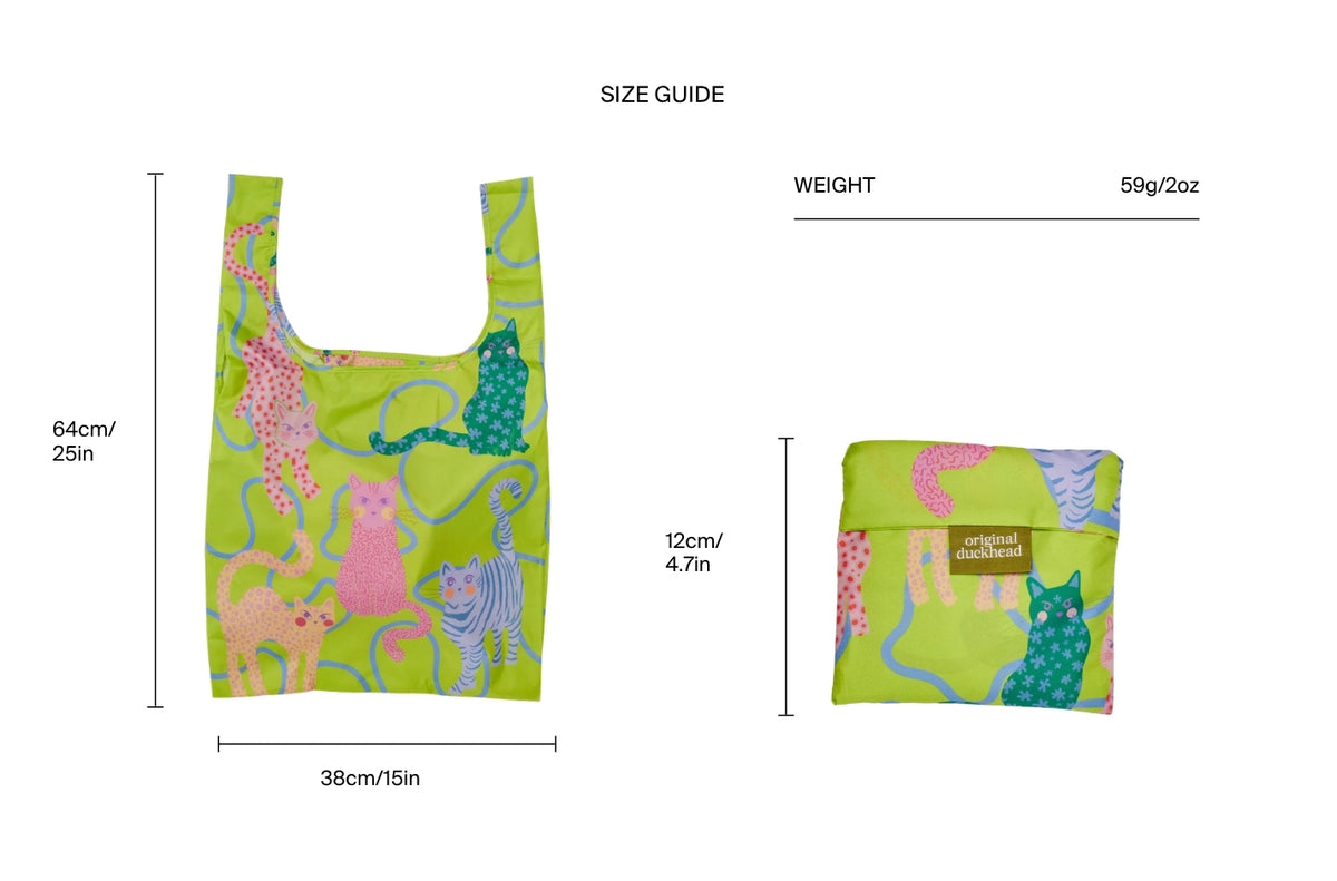 Size chart for Lime Arty Cats Reusable Bag