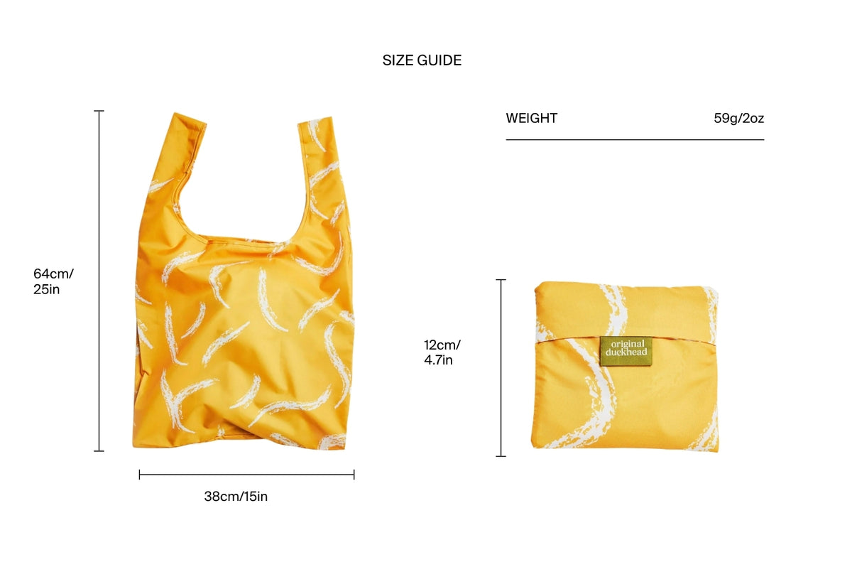Size chart for Saffron Brush Reusable Bag