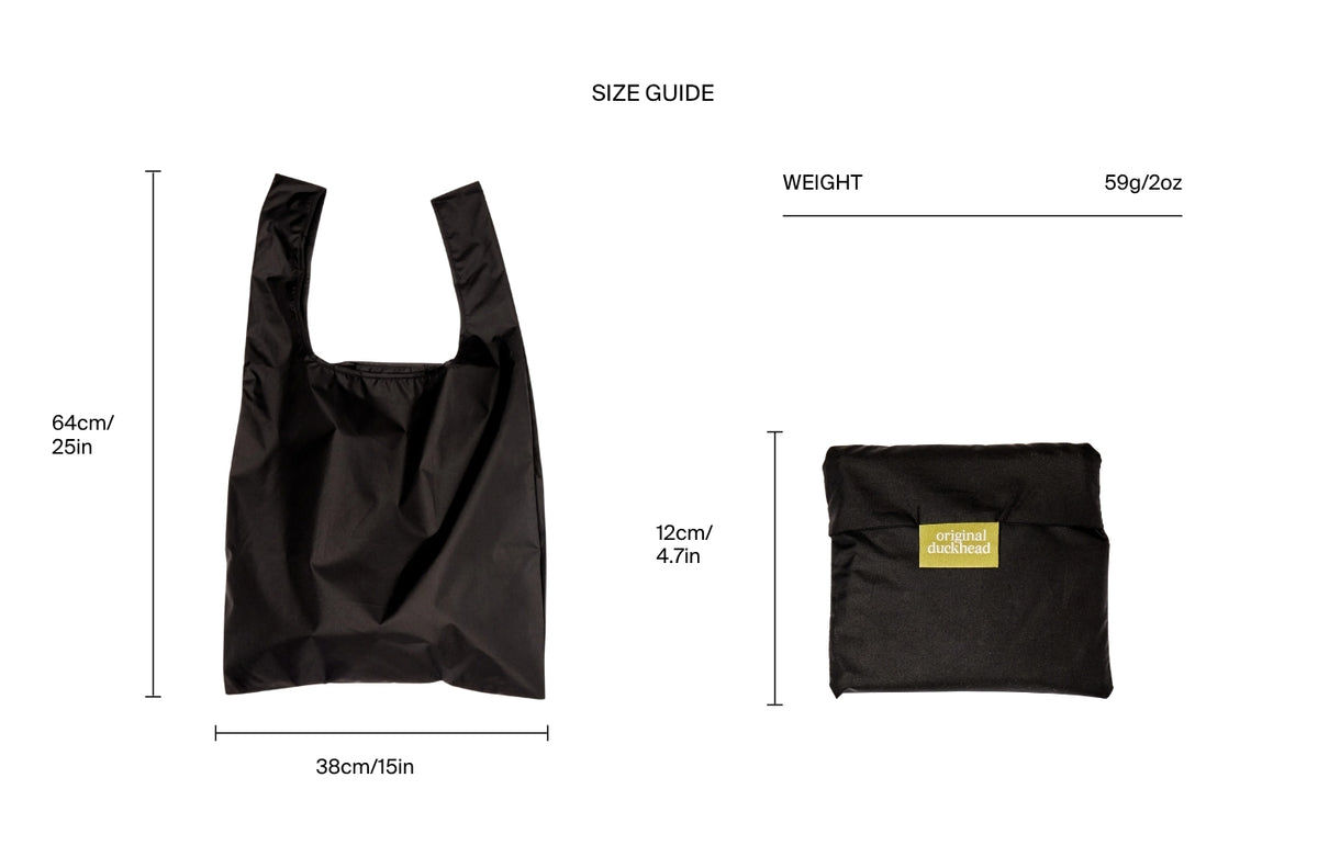 Size chart for Black Reusable Bag