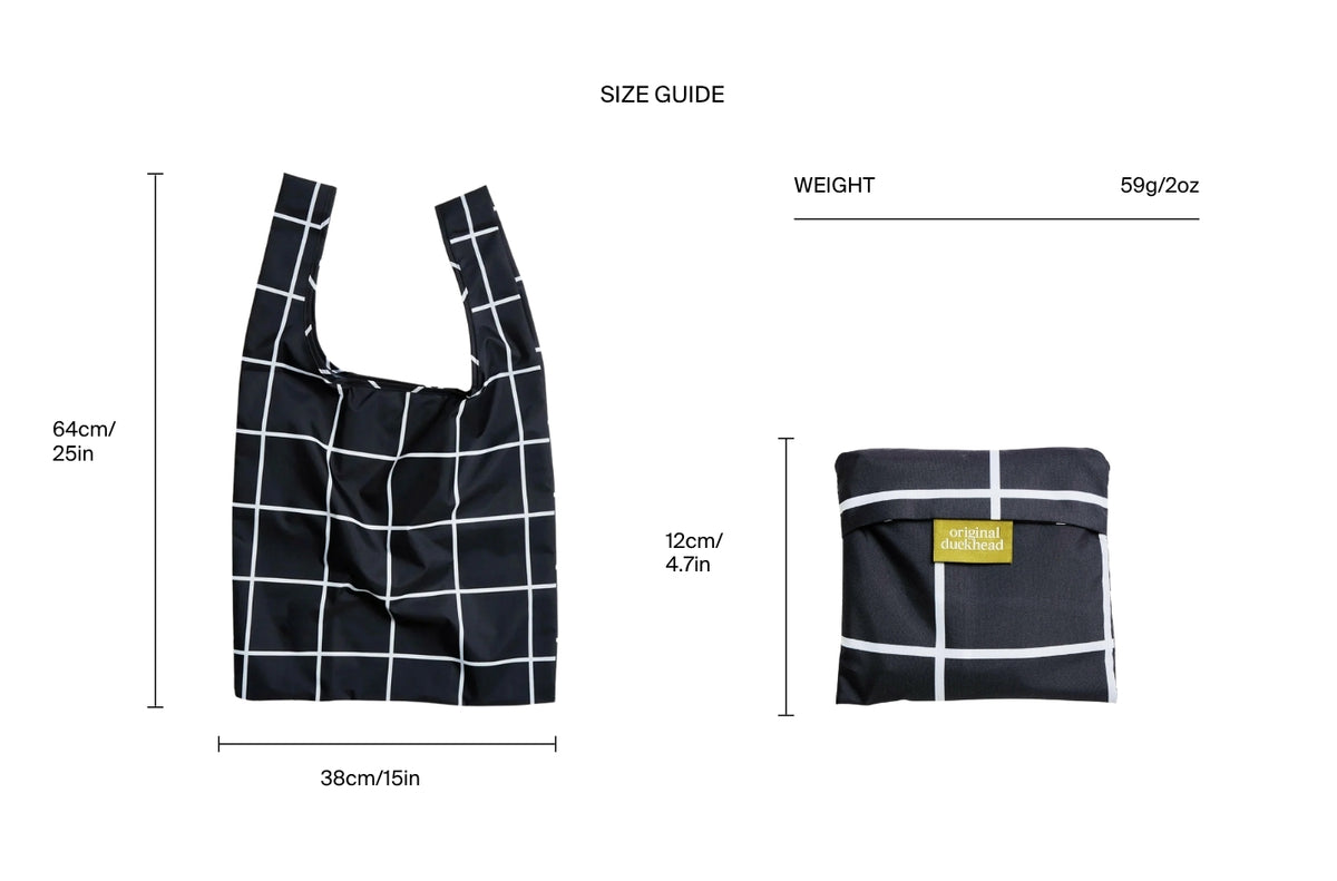 Size chart for Black Grid Reusable Bag