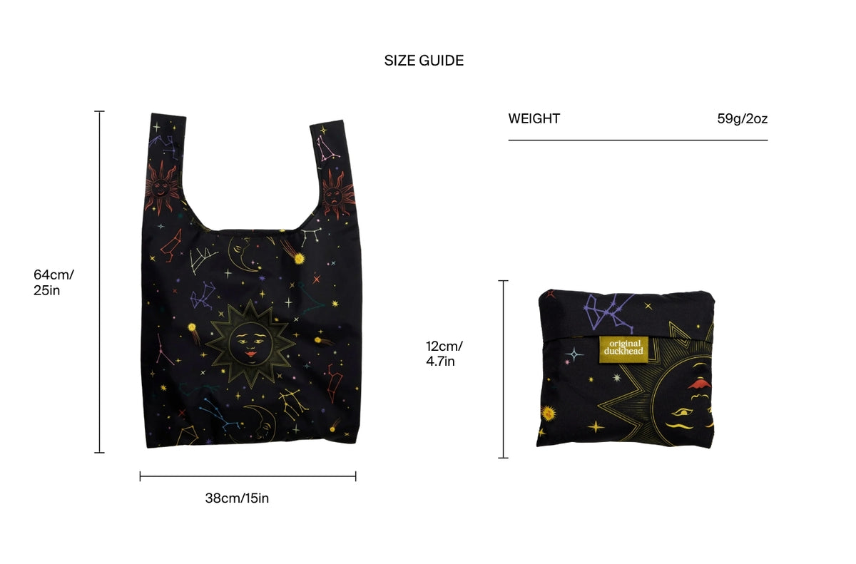 Size chart for Halloween Zodiac Reusable Bag