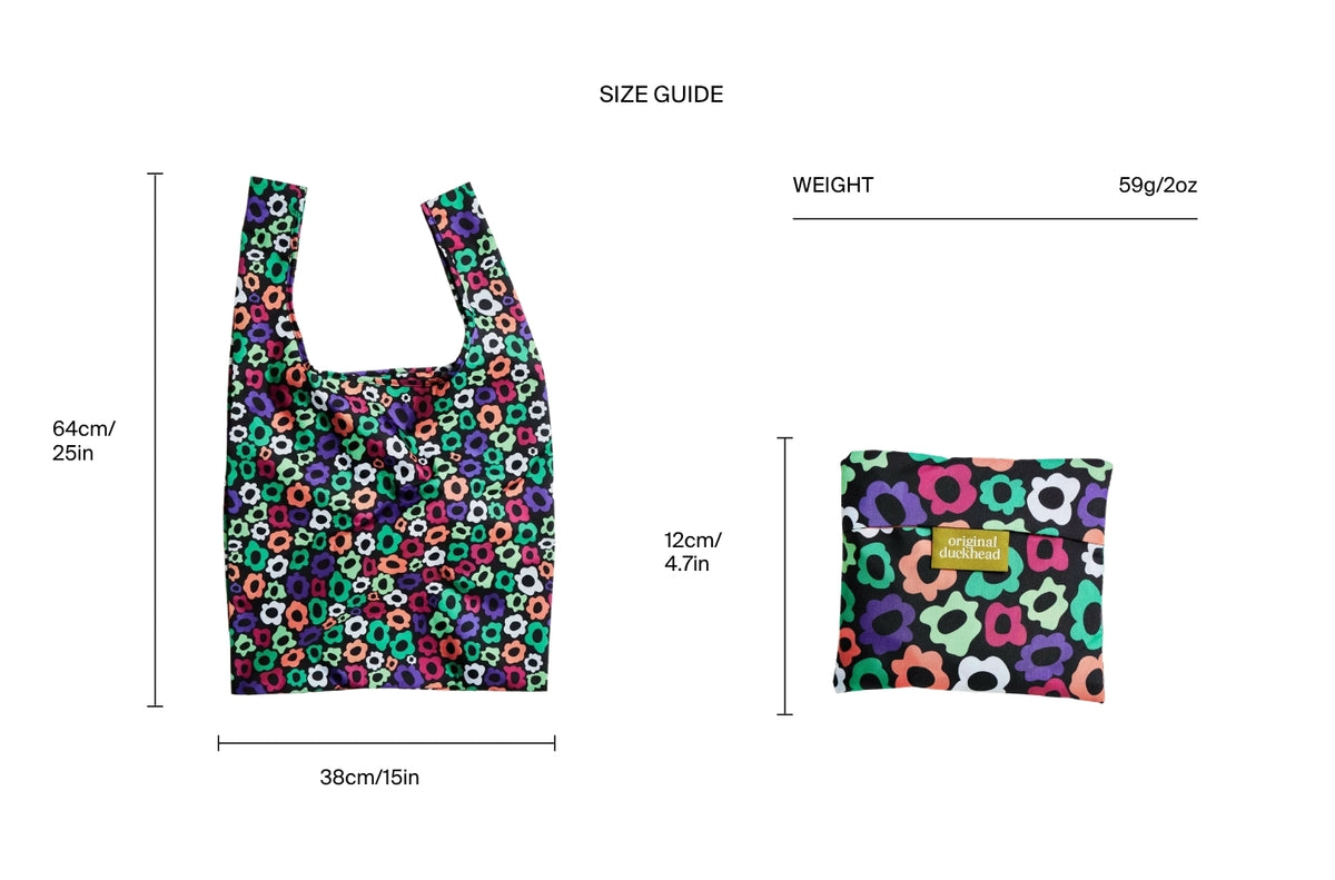 Size chart for Flower Maze Reusable Bag