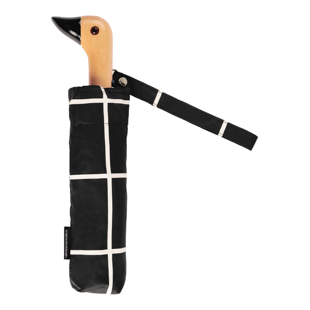 .Black Grid Compact Duck Umbrella