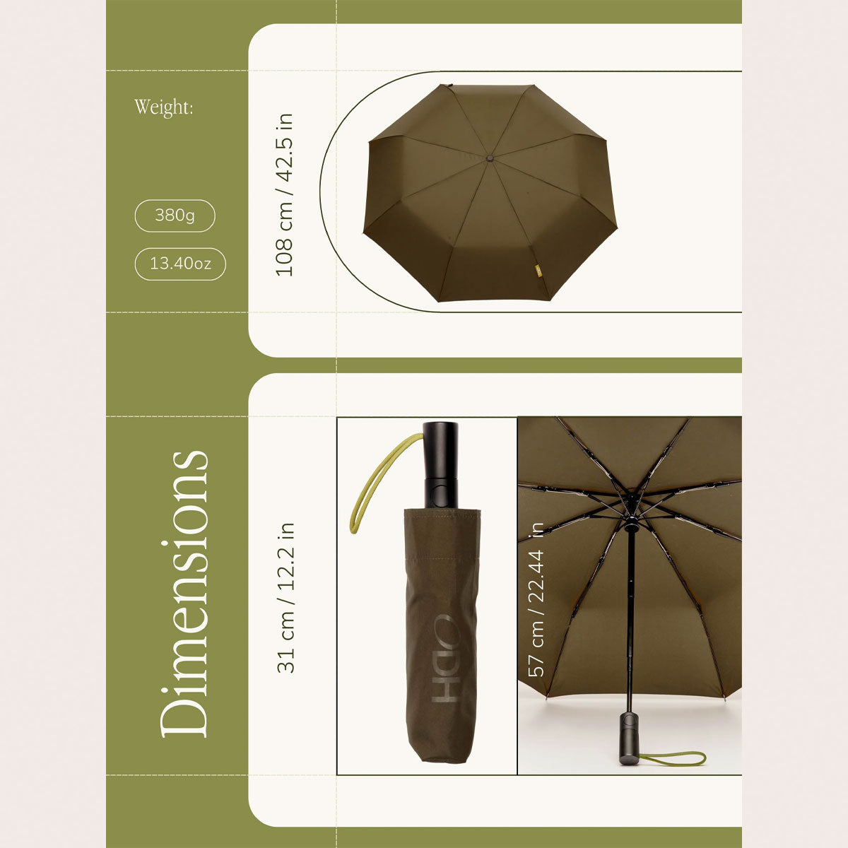 Olive Green Compact Umbrella | Auto Open-Close Button | Wind