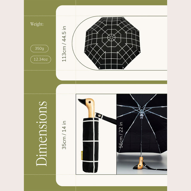 .Black Grid Compact Duck Umbrella