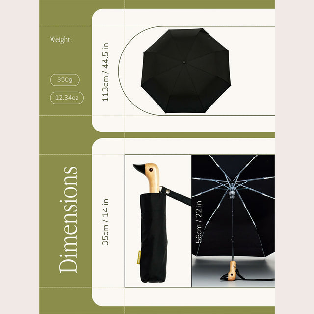 Black Eco-Friendly Compact Duck Umbrella - Original Duckhead