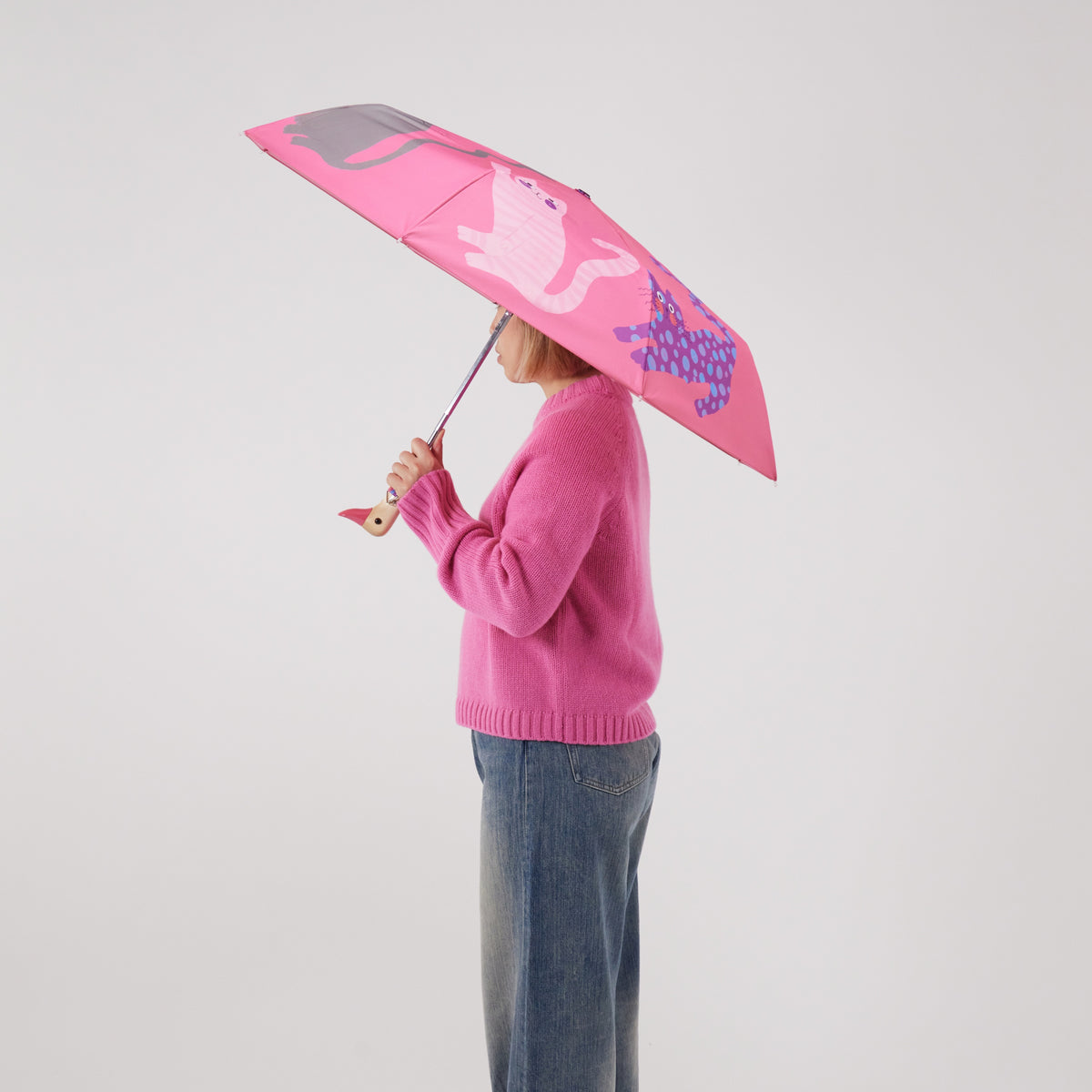 Fuchsia Arty Cats Compact Duck Umbrella