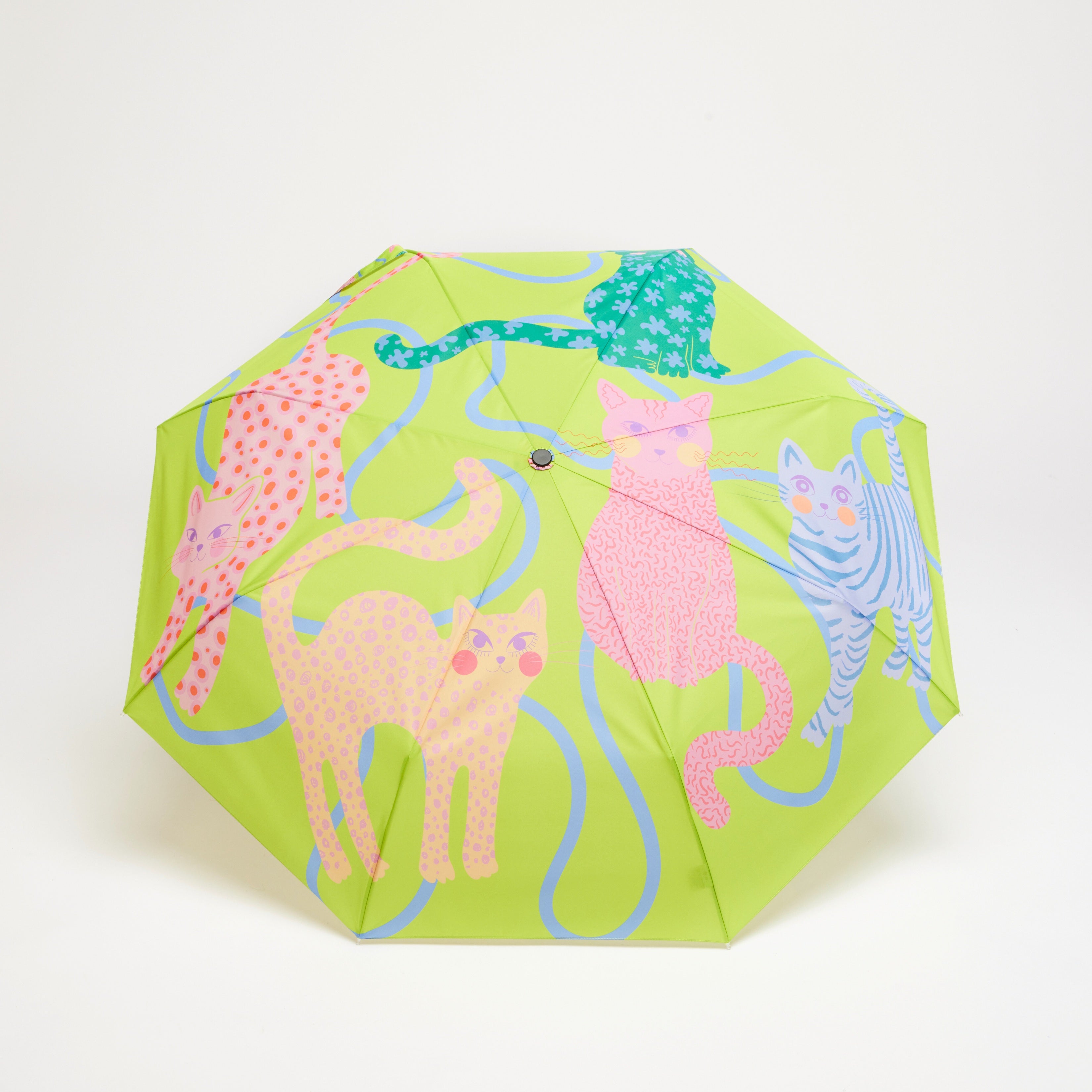 Lime Arty Cats Duck Umbrella | Eco Gift for Cat Lover – Original