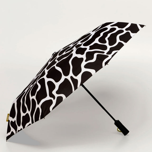 Black and white patterned umbrella on a light gray background