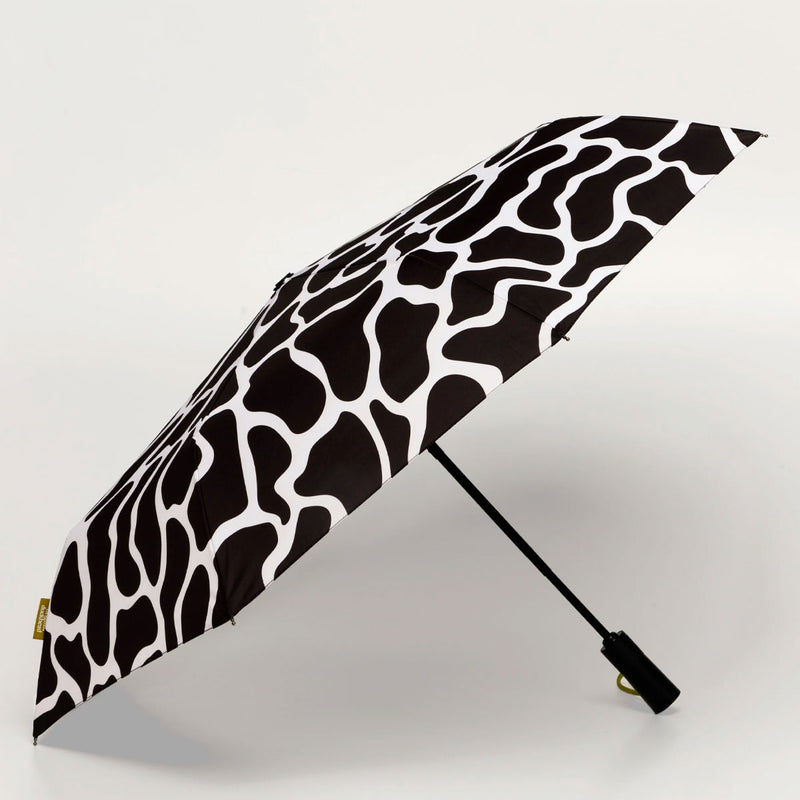 Black and white patterned umbrella on a light gray background