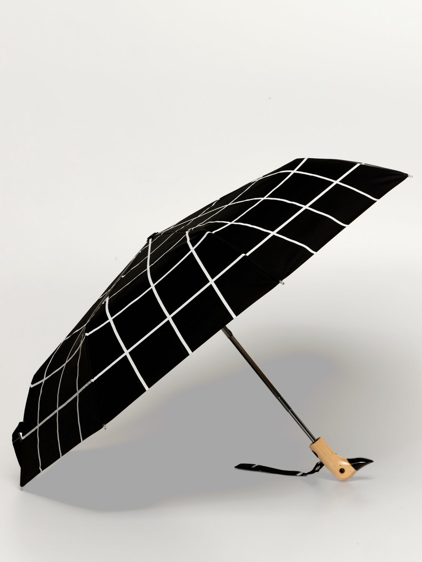 .Black Grid Compact Duck Umbrella