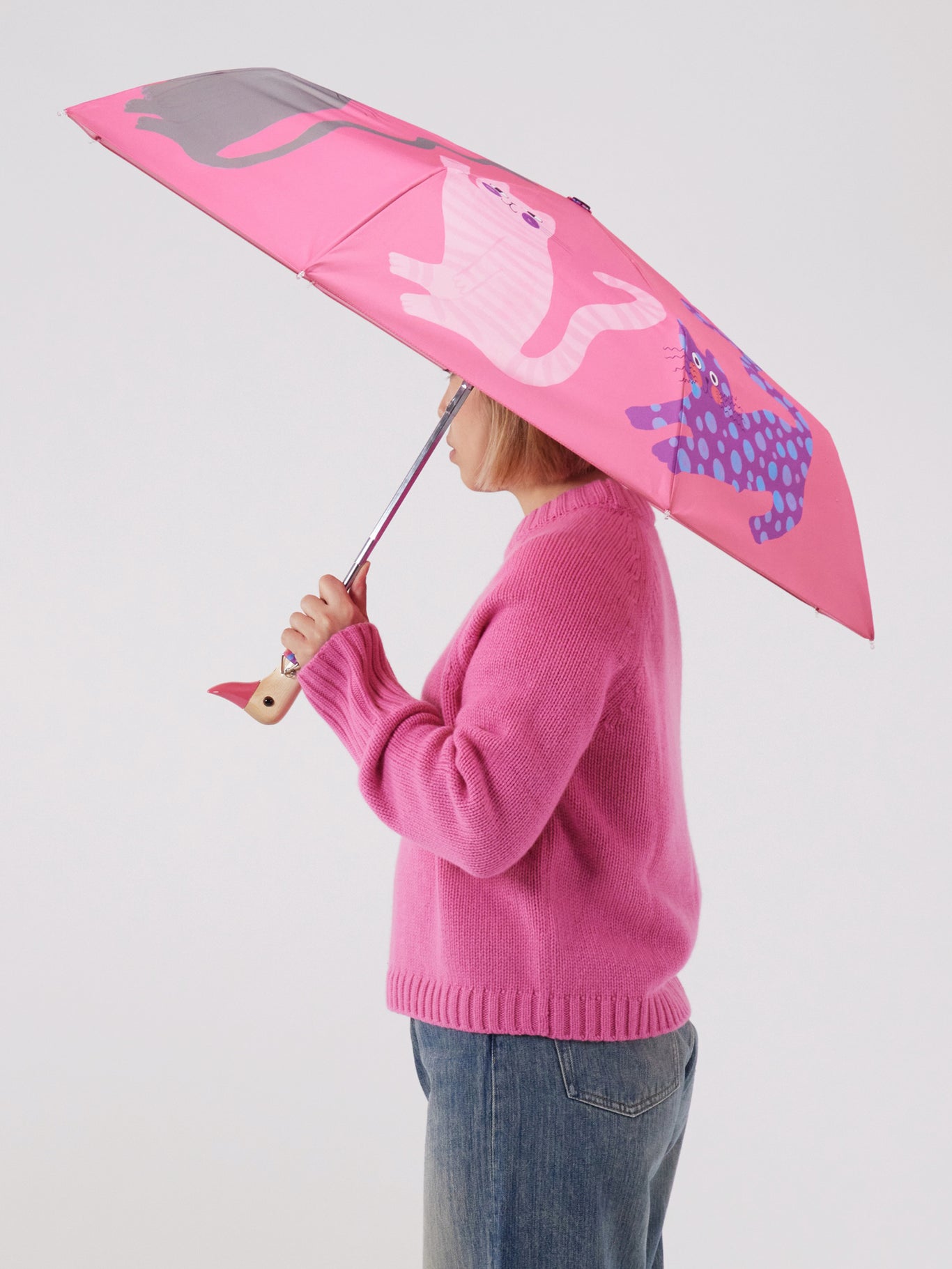 Fuchsia Arty Cats Duck Umbrella