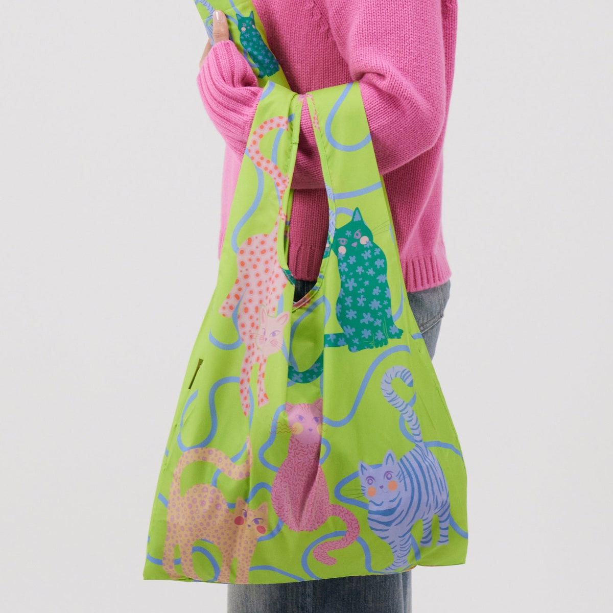 Lime Arty Cats Reusable Bag