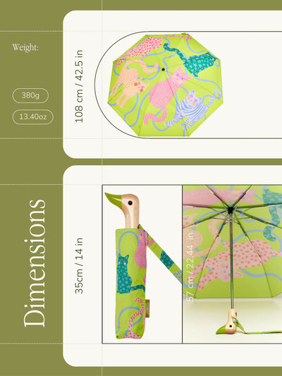 Lime Arty Cats Compact Duck Umbrella - Original Duckhead