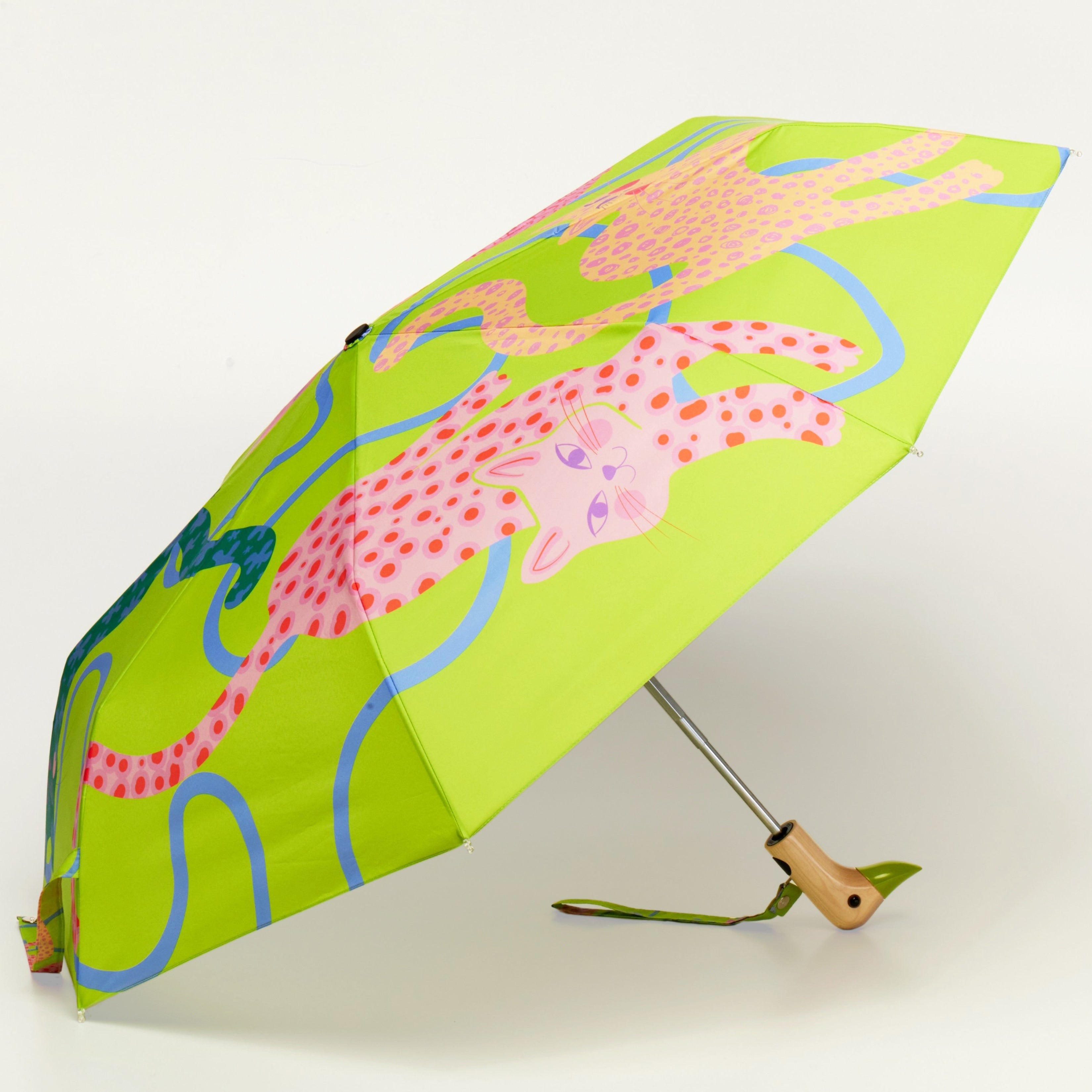 Lime Arty Cats Duck Umbrella | Eco Gift for Cat Lover – Original