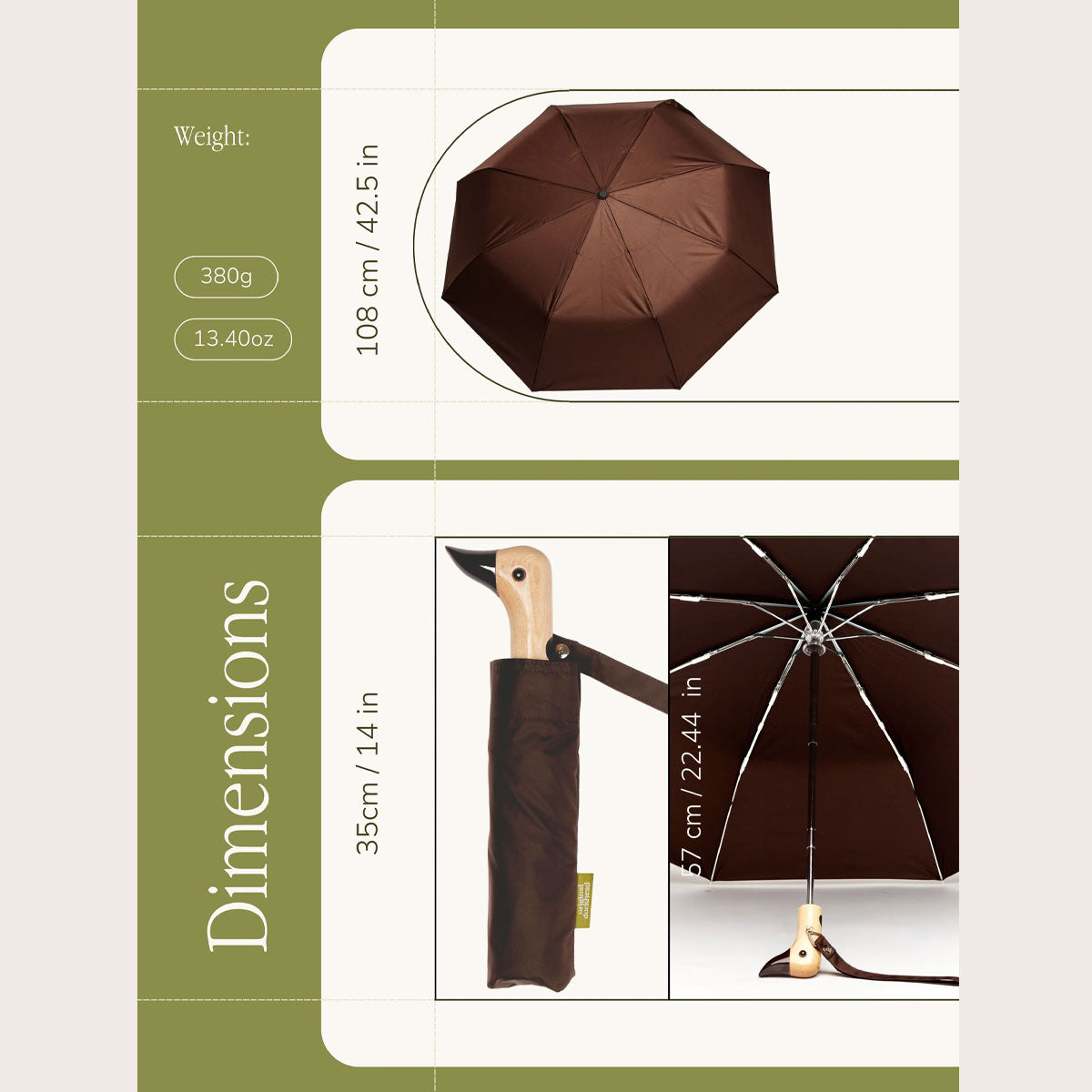 Espresso Compact Duck Umbrella | Durable & Wind Resistant Umbrella