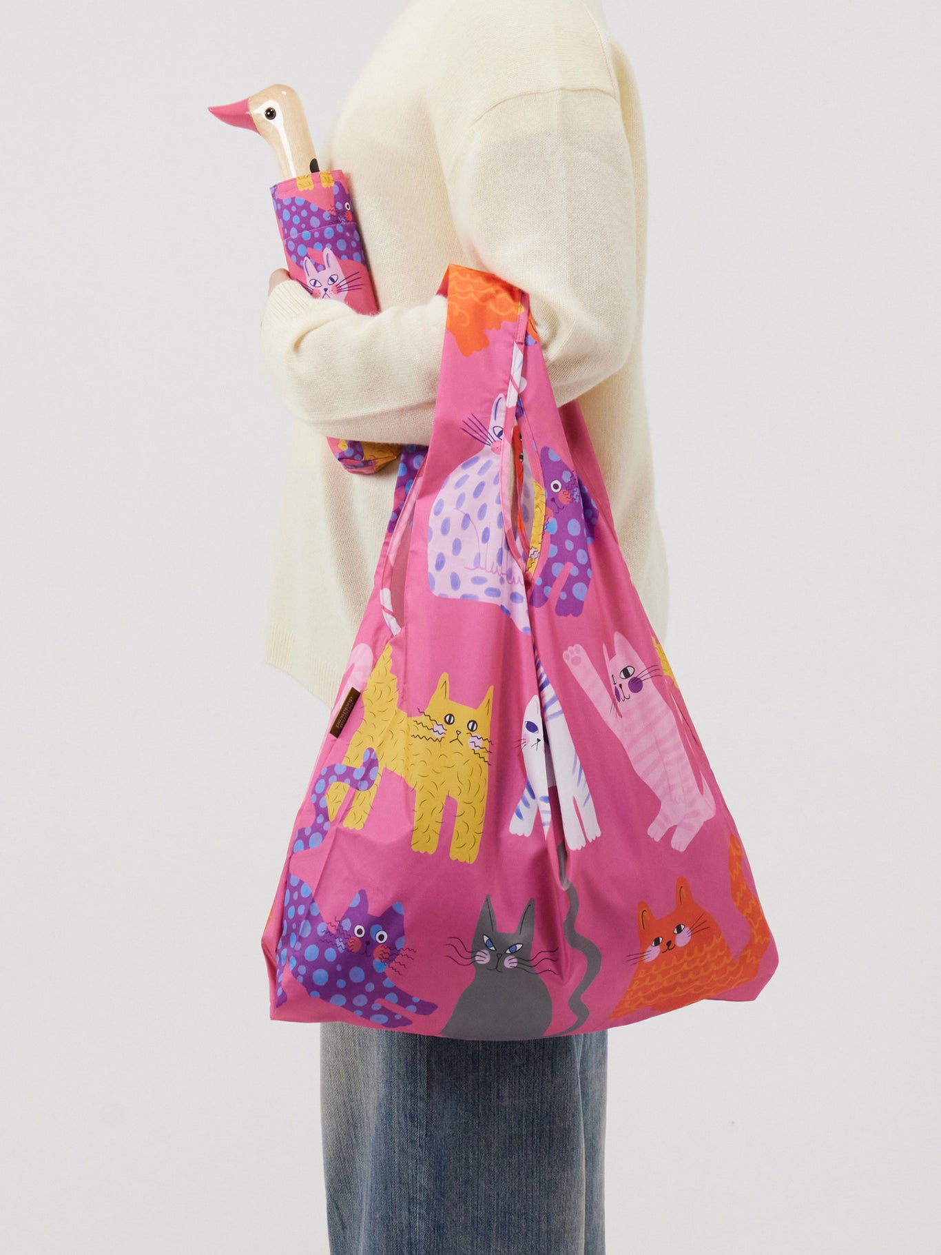 Fuchsia Arty Cats Reusable Bag