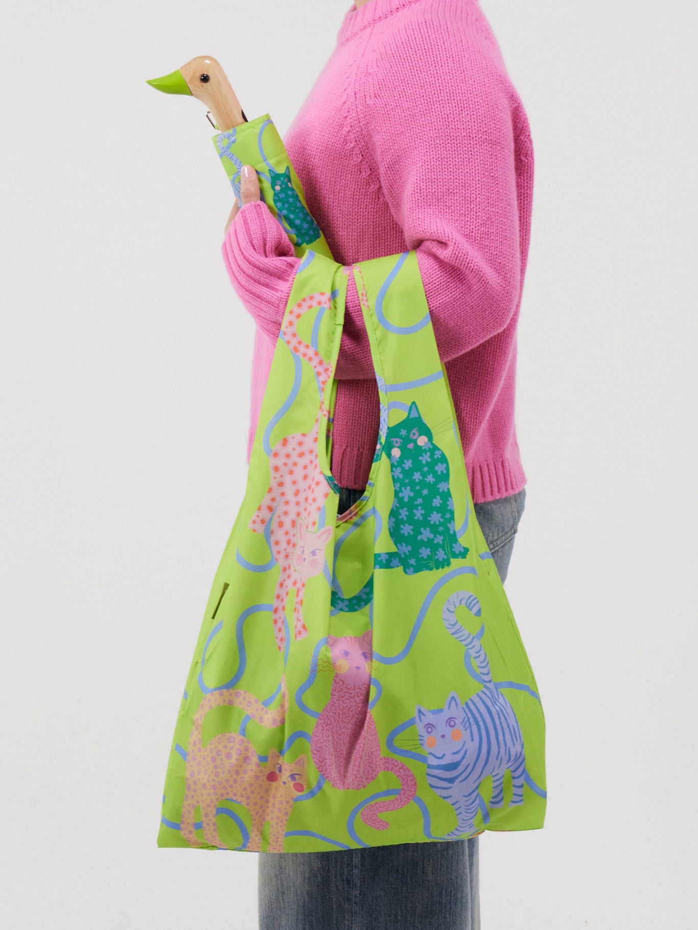 Lime Arty Cats Reusable Bag