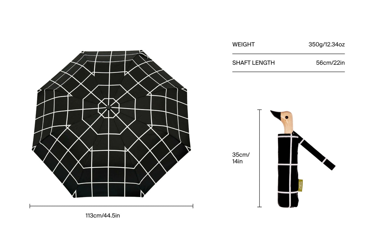 Size chart for Black Grid Compact Duck Umbrella