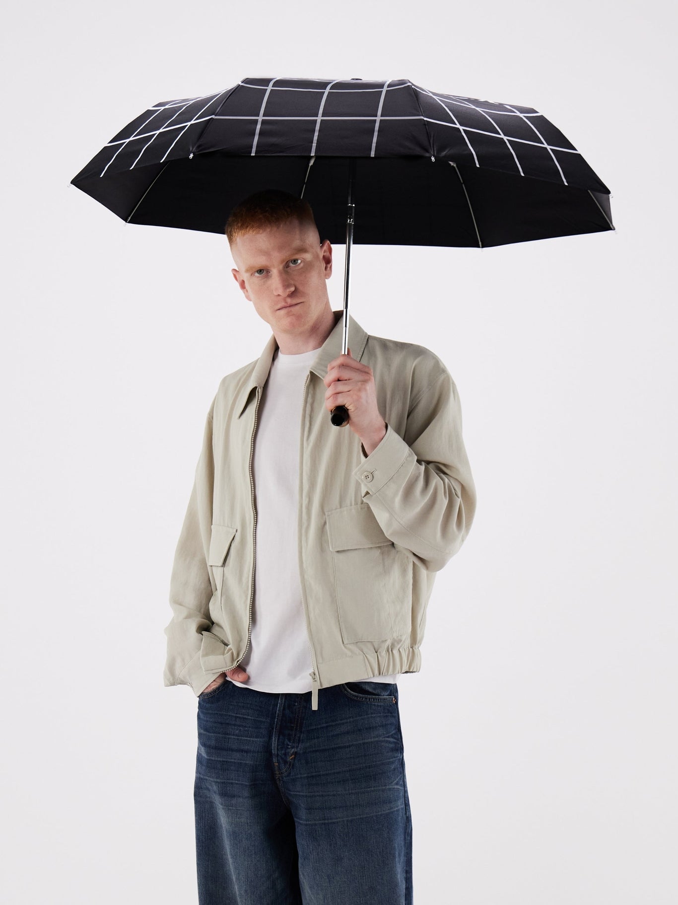 .Black Grid Compact Duck Umbrella