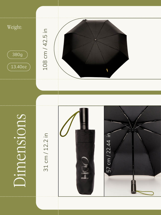 Black Daily Compact Umbrella with Automatic Open-Close Function