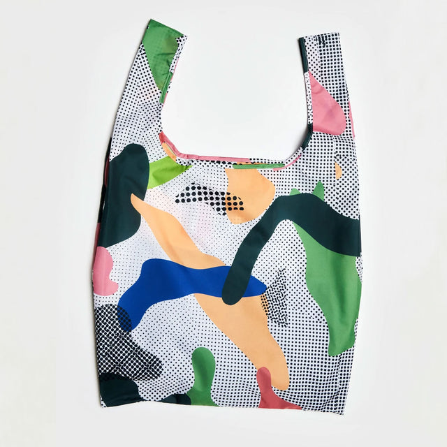 Reusable bag with abstract design on a white background