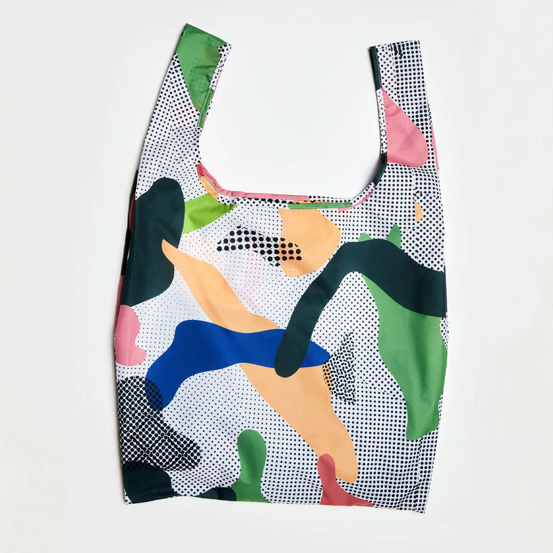 Reusable bag with abstract design on a white background